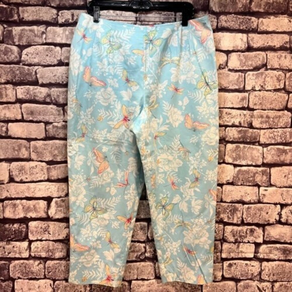 Talbots Blue, White & Yellow Crop Pants Size 16 Petite